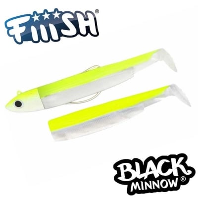 Fiiish Black Minnow No2 Combo: Jig Head 10g Red + 2 Lure Bodies 9cm - Fluo Yellow