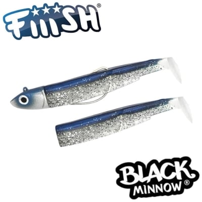Fiiish Black Minnow No4 Combo: Jig Head 40g + 2 Lure Bodies 14cm - Barracuda Blue