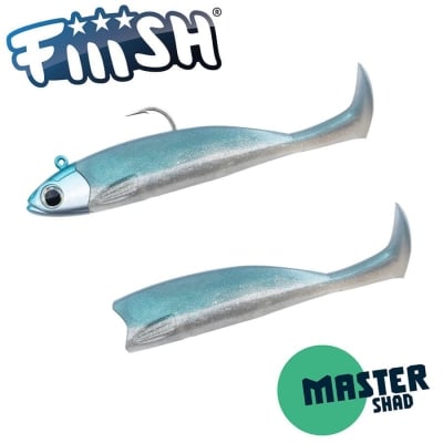 Fiiish Master Shad No4 Combo: Jig Head 15g + 2 Lure Bodies 10cm - Pearl Blue