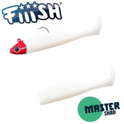 Fiiish Master Shad No4 Combo: Jig Head 15g Red + 2 Lure Bodies 10cm - White Coco