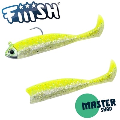 Fiiish Master Shad No4 Combo: Jig Head 8g + 2 Lure Bodies 10cm - Neon Chart