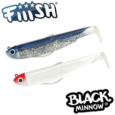 Fiiish Black Minnow No3 Double Combo: 2 Jig Heads 12g + 2 Lure Bodies 12cm - Barracuda Blue + White/Red Head