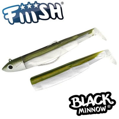 Fiiish Black Minnow No4 Combo: Jig Head 40g + 2 Lure Bodies 14cm - Kaki