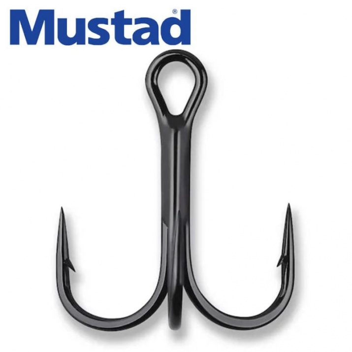 Mustad NP Round Bend Treble Hook #6 Black Nickel 6pcs