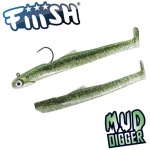 Fiiish Mud Digger Combo: Jig Head 15g + 2 Lure Bodies 9cm - Lime Juice